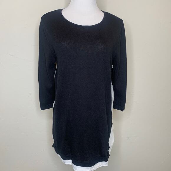 J. Jill Black Sweater Linen White Inset Sz Medium Petite - Picture 1 of 10